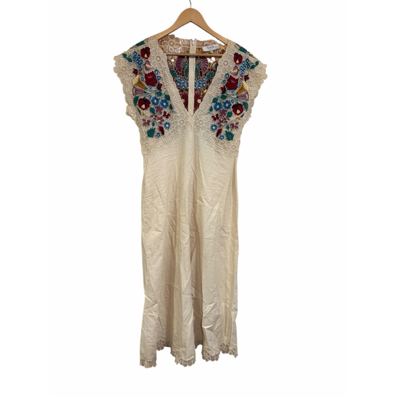 Sea New York Dresses & Skirts - Sea New York Katharine Embroidered Midi Dress Floral Lace Boho Cottagecore